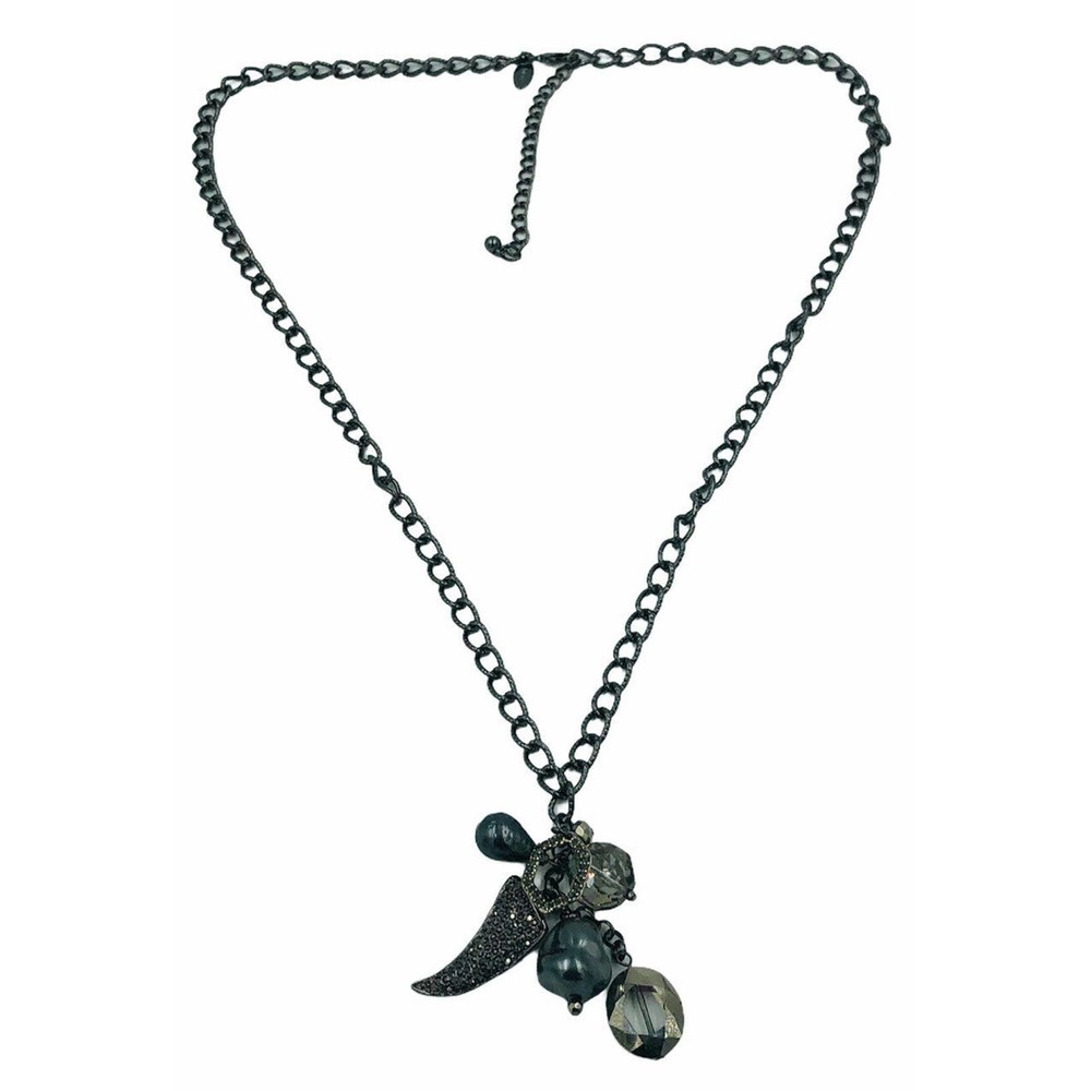 CHICO'S Metallic Silver Gray Tassel Charm Necklace